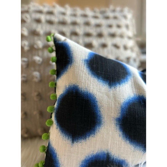 Other - Custom Made Printed 20”x12” Throw Pillow with Green Pom Pom Trim